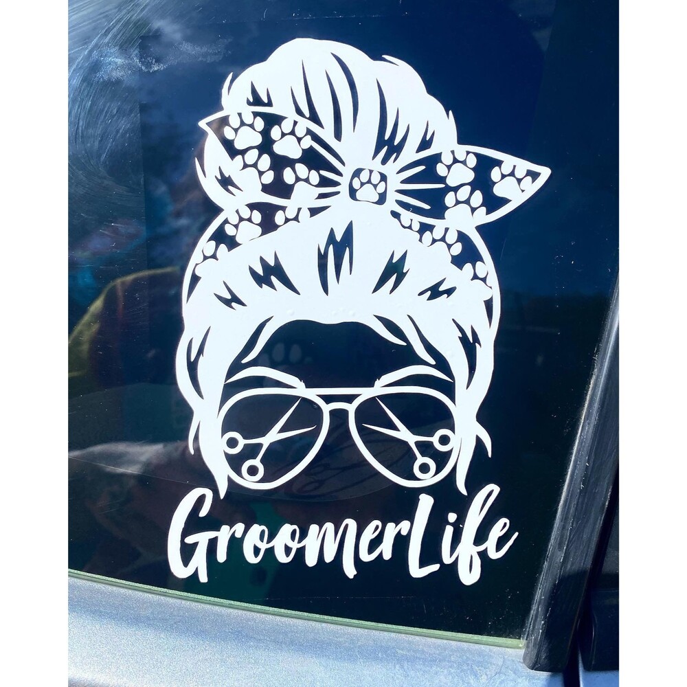 Dog Groomer Life Messy Bun Decal - Pet Stylist Dog Mom Lover Vinyl Sticker Color